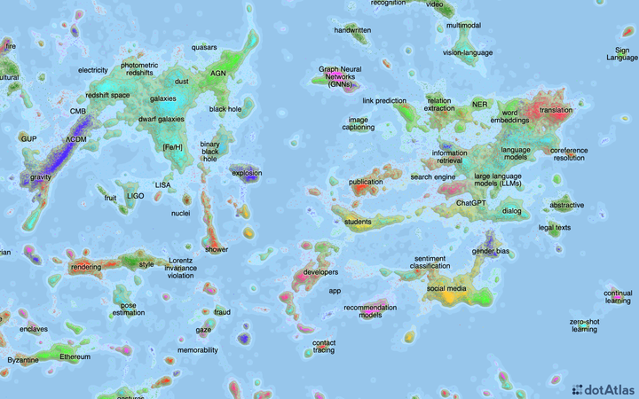 dotAtlas: a JavaScript library for interactive exploration of 2D point collections. Zoomable visualizations with elevations, markers, and labels.